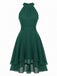 40er Ärmelloses Chiffon-Kleid mit Neckholder und Rüschen