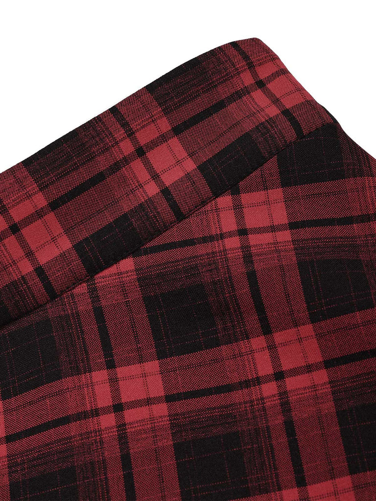 Roter 50er A-Linien-Rock mit Karo und hoher Taille