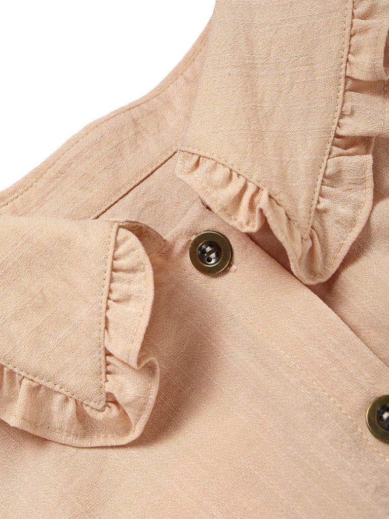 Beige 70er Bluse mit Rüschenkragen und Ballonärmeln