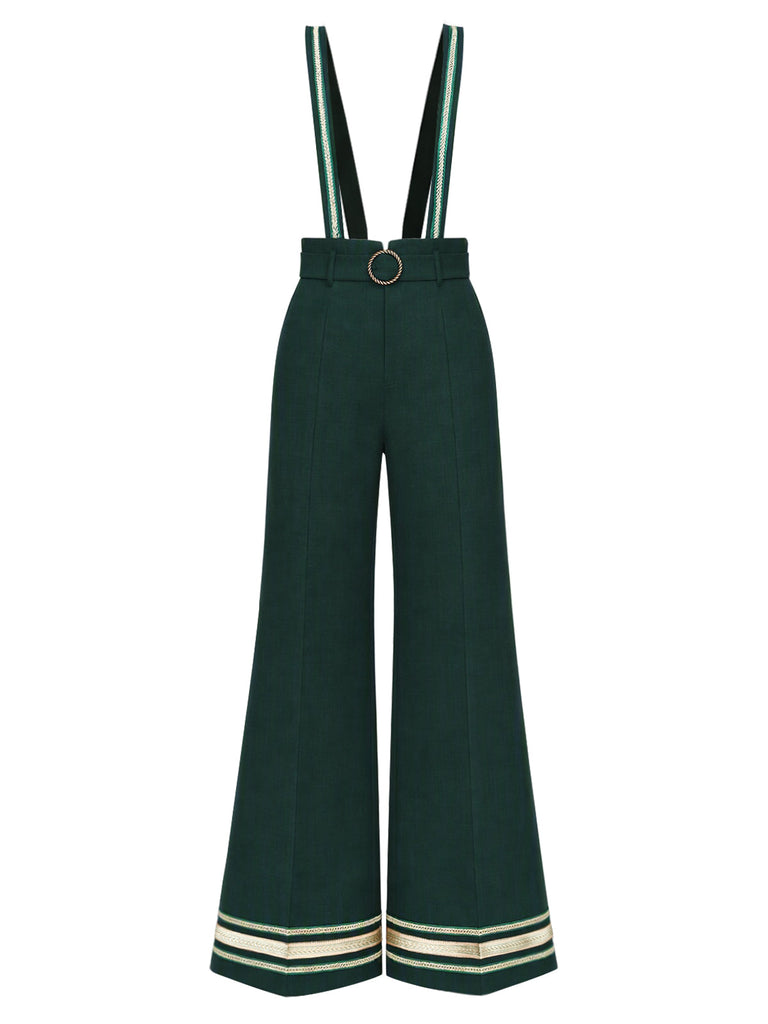 70er Bluse mit Ballonärmeln & Latzhose mit Bortenbesatz
