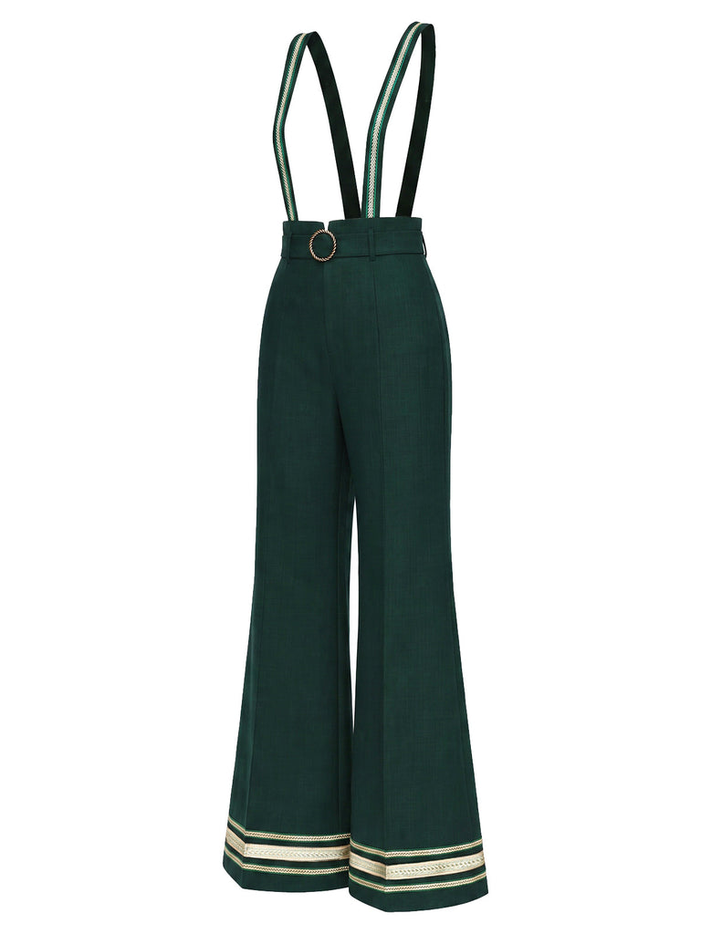 70er Bluse mit Ballonärmeln & Latzhose mit Bortenbesatz