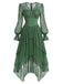 Seegrünes 70er Lagenkleid mit Spitze und asymmetrischem Saum