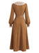 Braunes 30er Kleid mit Spitzen-V-Ausschnitt und Rüschen
