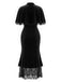 Schwarzes 30er Samt-Meerjungfrauenkleid mit Rüschen-Cape