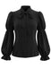 Schwarze 40er Bluse mit Schleifenkragen und Virago-Ärmeln