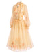Oranges 50er Meshkleid mit Blumen und Ballonärmeln