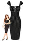 [Vorverkauf] 60er Bleistiftkleid mit Karree-Ausschnitt und Polka Dots