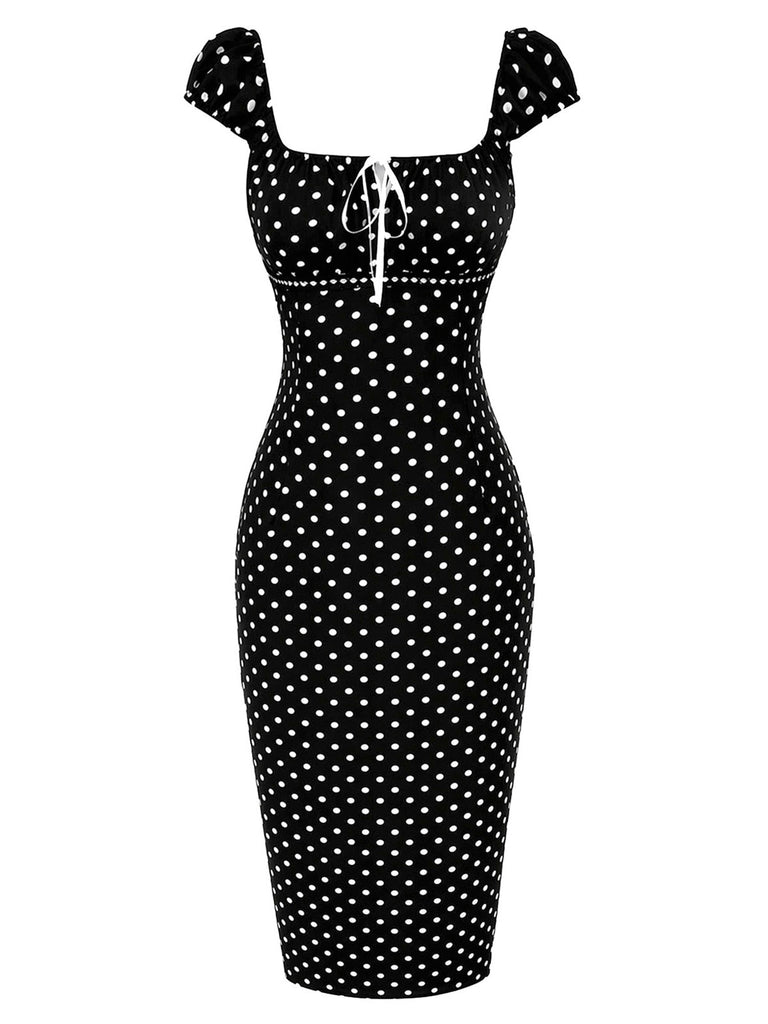 [Vorverkauf] 60er Bleistiftkleid mit Karree-Ausschnitt und Polka Dots