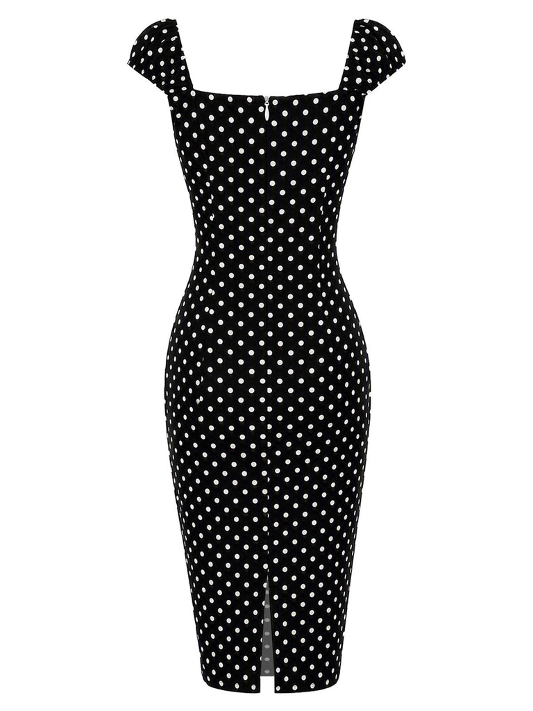[Vorverkauf] 60er Bleistiftkleid mit Karree-Ausschnitt und Polka Dots