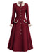 Burgunderrotes 50er Mantelkleid mit Rüschenkragen