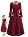 Burgunderrotes 50er Mantelkleid mit Rüschenkragen