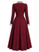 Burgunderrotes 50er Mantelkleid mit Rüschenkragen