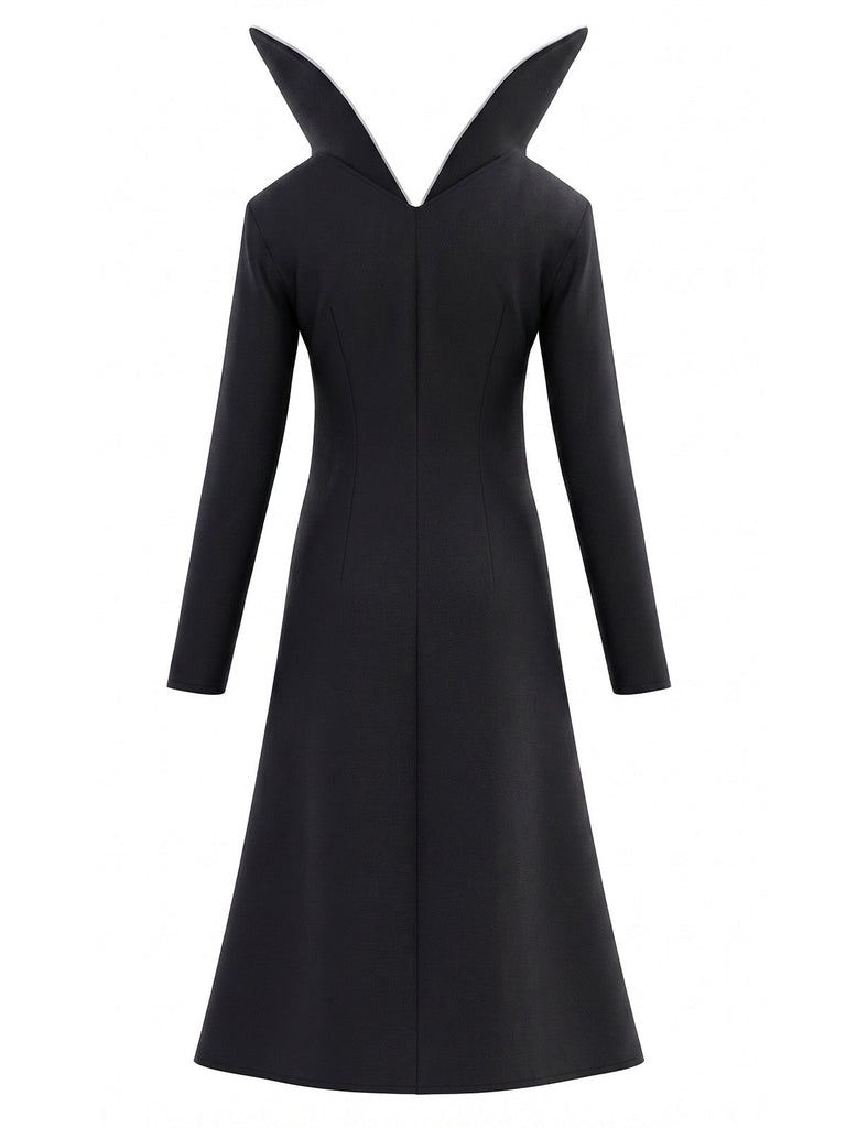 40er Gothic Midikleid mit hohem Kragen und Langarm