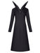 40er Gothic Midikleid mit hohem Kragen und Langarm