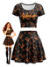 Schwarzes 60er Halloween-Top-und-Rock-Set mit Kürbislaternen-Print