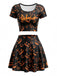 Schwarzes 60er Halloween-Top-und-Rock-Set mit Kürbislaternen-Print