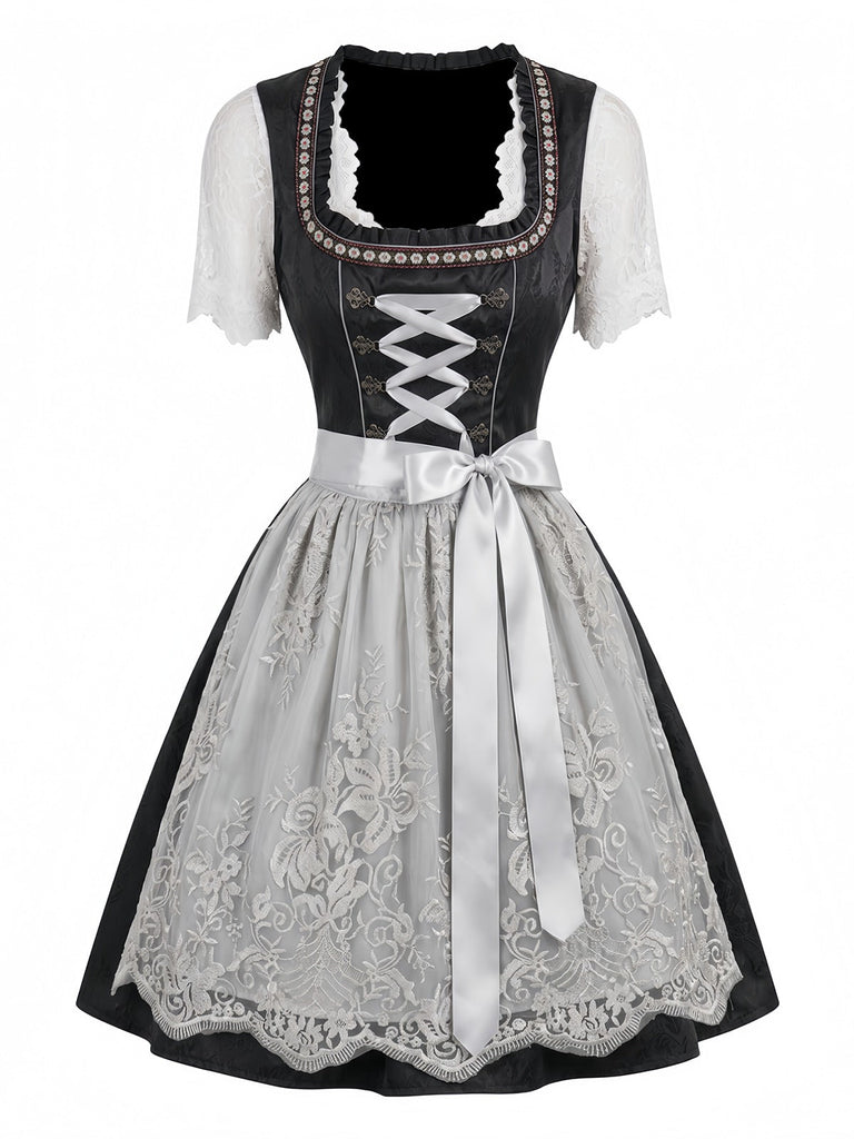 50er Oktoberfest-Dirndl-Set mit Spitzenschürze und Top