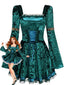 70er Samt-Minikleid mit Schnürung und Glockenärmeln