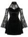 Schwarz 60er Cold-Shoulder mit Glockenärmel und Samt