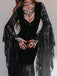 Schwarzes 70er Gothic Samtkleid mit Spitze und Fledermausärmeln
