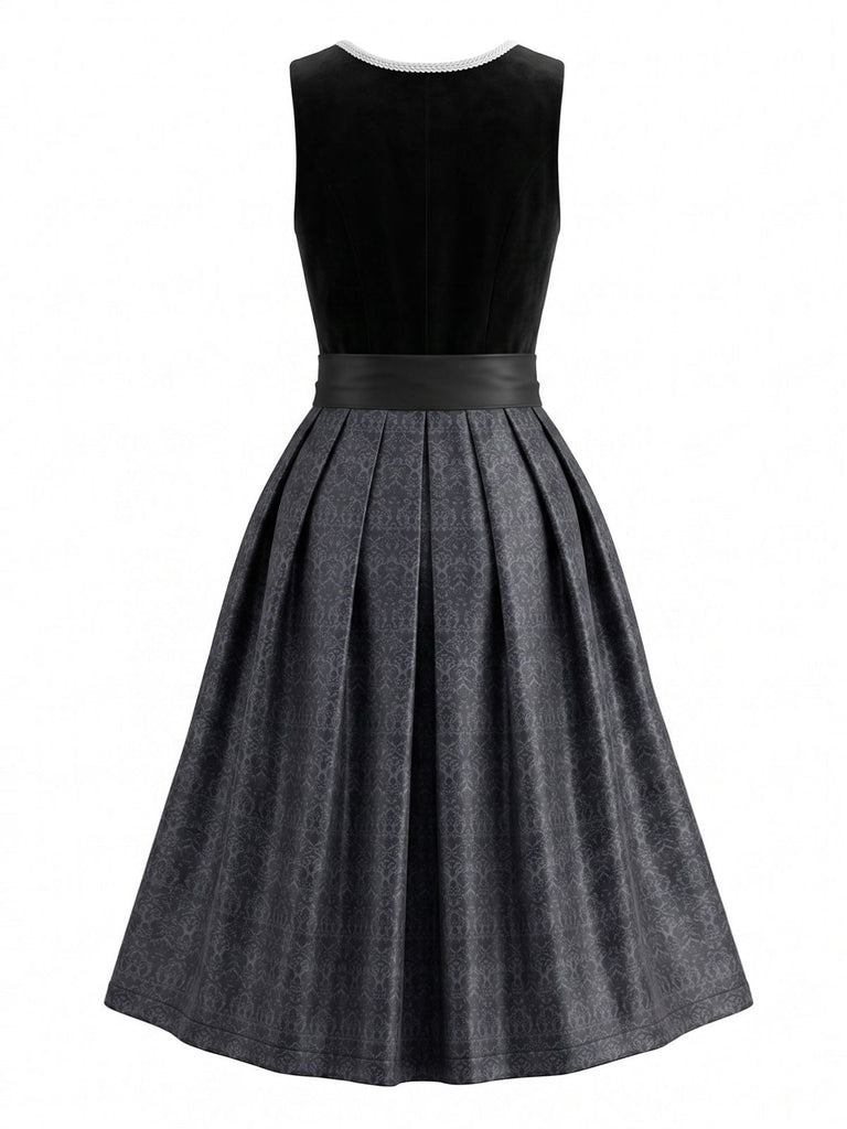 Schwarzes & Weißes 50er Kleid mit Herzausschnitt und Besatz