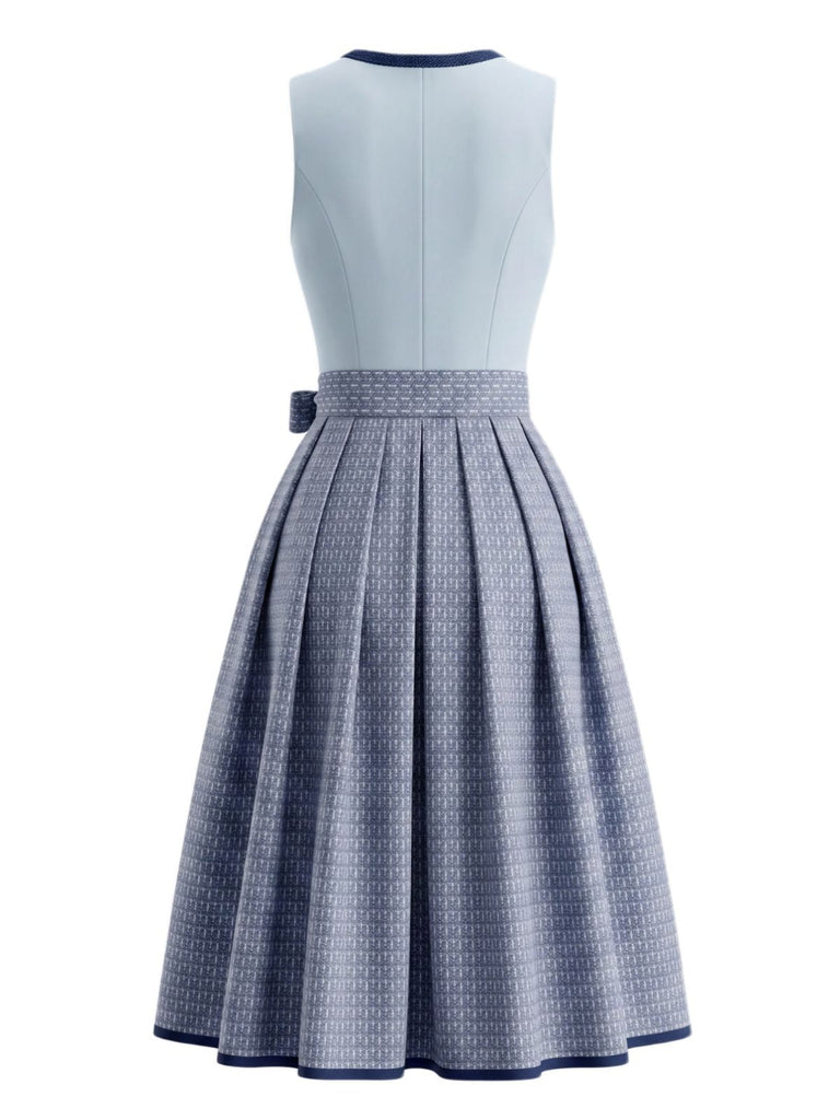 Blaues 50er Kleid mit Schürze und kurzem Top
