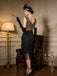 Schwarz-goldenes 20er Flapperkleid mit Perlen-Pailletten und Fransen