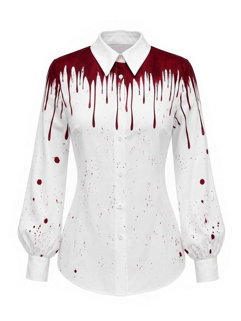 30er Nadelstreifen-Overall & Bluse Set mit Blut-Print