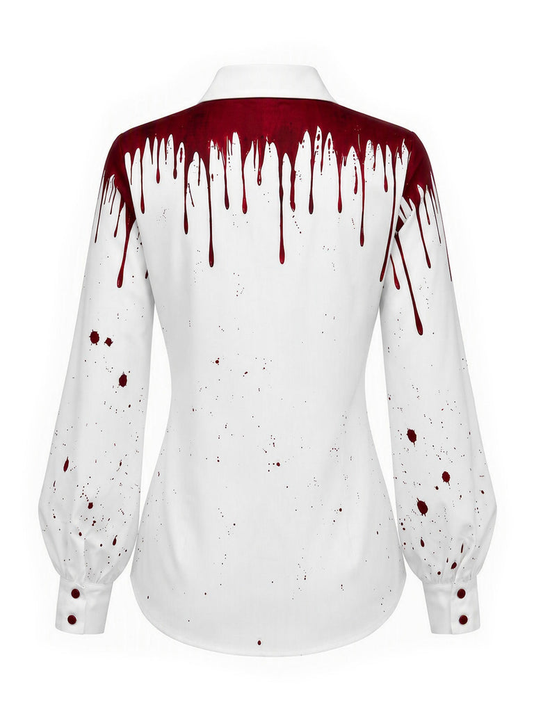 30er Nadelstreifen-Overall & Bluse Set mit Blut-Print