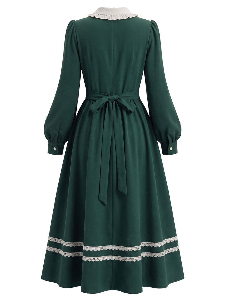 70er Kleid mit Rüschen-Puppenkragen und Langarm