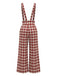 Rotes 70er Set aus Schluppenbluse und Karo-Latzhose mit weitem Bein