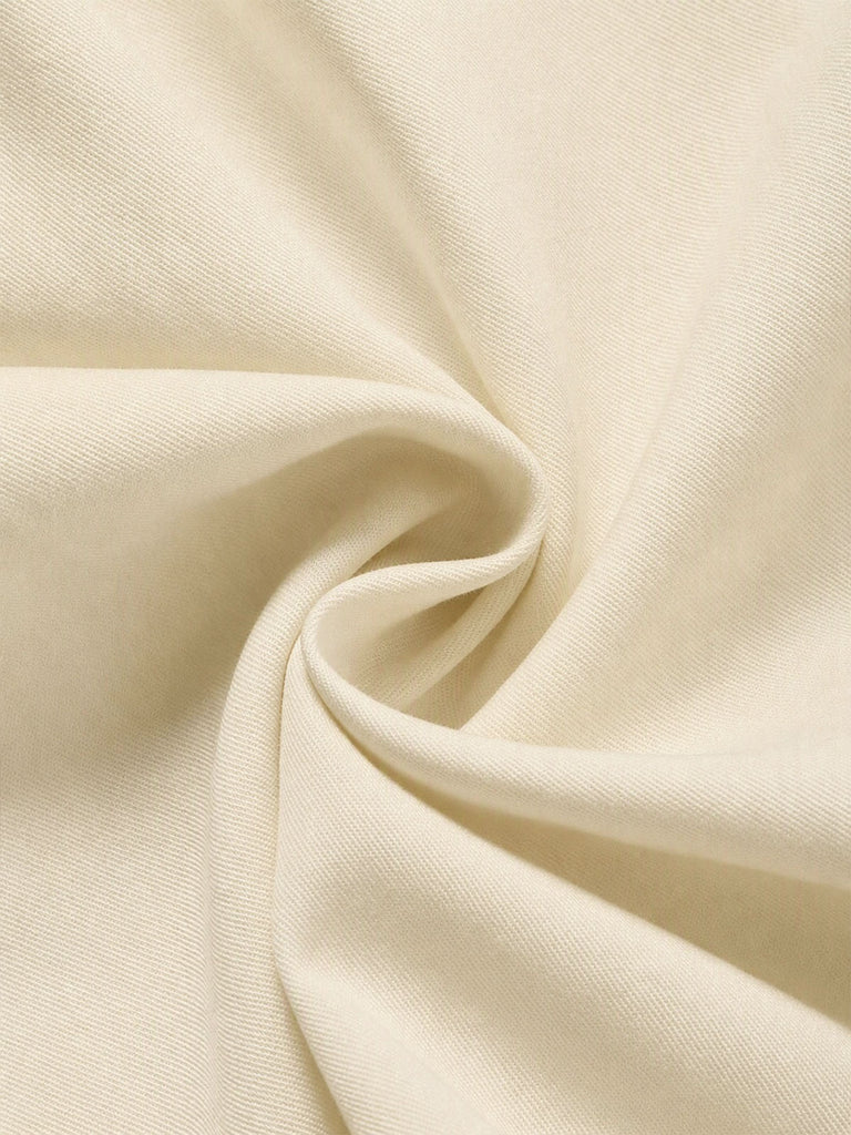 Beige 70er Bluse mit Karoschluppe, Rüschenkragen und Puffärmeln