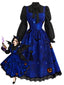 [Vorverkauf] 40er Halloween-Set aus Katzen-Kürbis-Kleid und Bluse mit Virago-Ärmeln