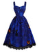 40er Halloween-Set aus Katzen-Kürbis-Kleid und Bluse mit Virago-Ärmeln