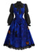 40er Halloween-Set aus Katzen-Kürbis-Kleid und Bluse mit Virago-Ärmeln