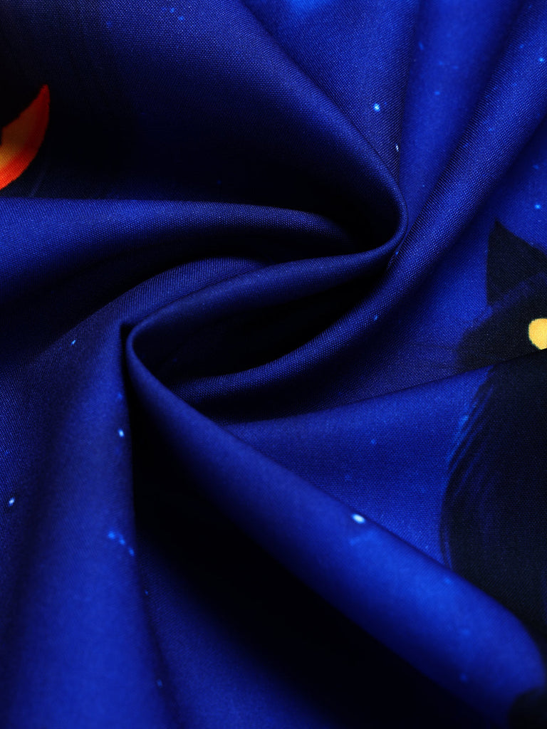40er Halloween-Set aus Katzen-Kürbis-Kleid und Bluse mit Virago-Ärmeln
