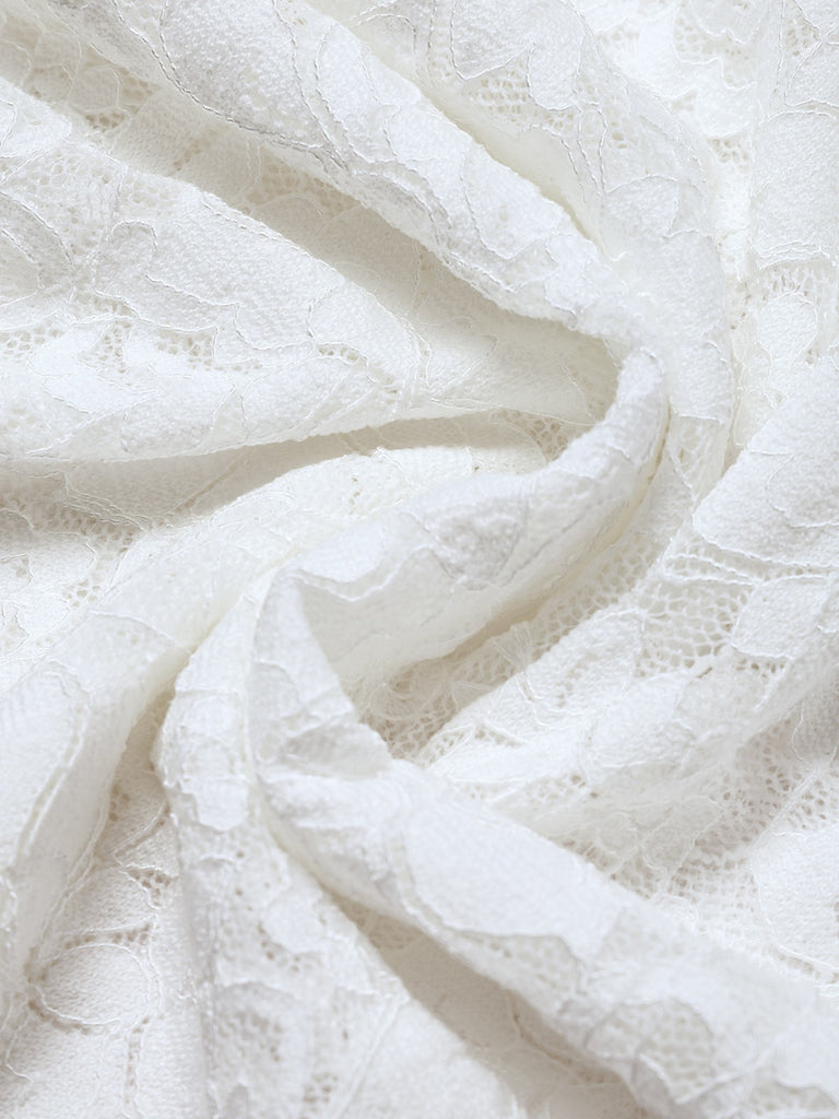 Weißes 30er Satin-Meerjungfrauenkleid mit Puffärmel und Schleife