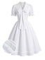 [Vorverkauf] Weißes 50er Kleid mit Spitzen-Chelsea-Kragen und Schleife