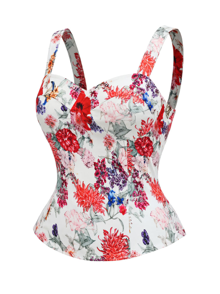 50er Set mit Blumenkorsett & weißem Schleifenkleid