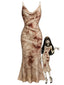 [Vorverkauf] 60er Kleid mit blutigem Bandagenprint und Wasserfallausschnitt
