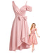 Rosa 50er One-Shoulder Cocktailkleid mit Schleife