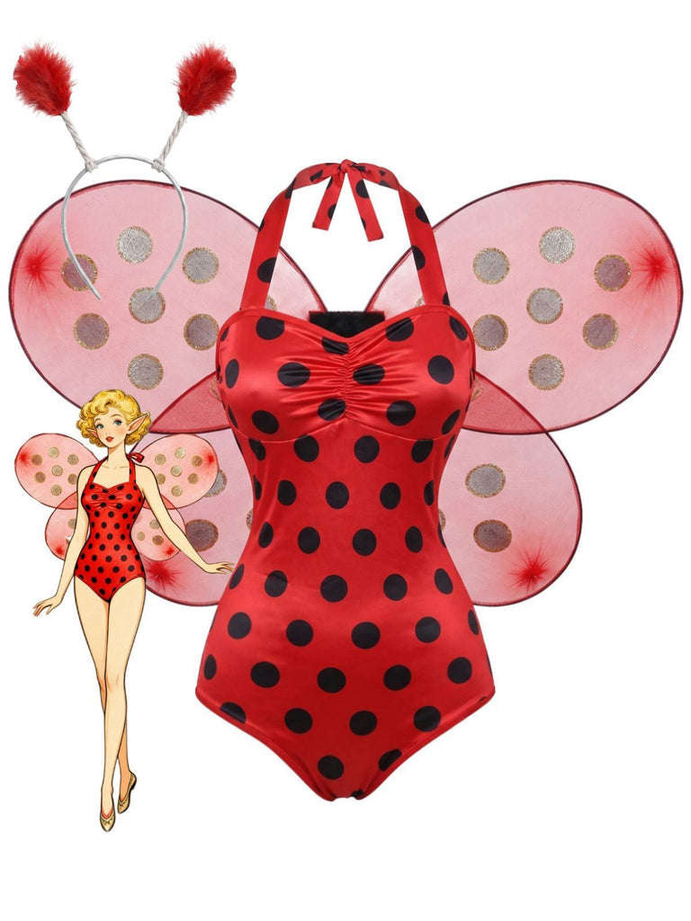70er Marienkäfer-Kostümset mit Polka-Dot-Body und Flügeln