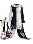 Schwarz-weißes 50er Horrorclown-Kleid mit Rüschenkragen