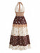 Braunes 70er Boho Smockkleid mit Blumen sowie Sternen und Mond