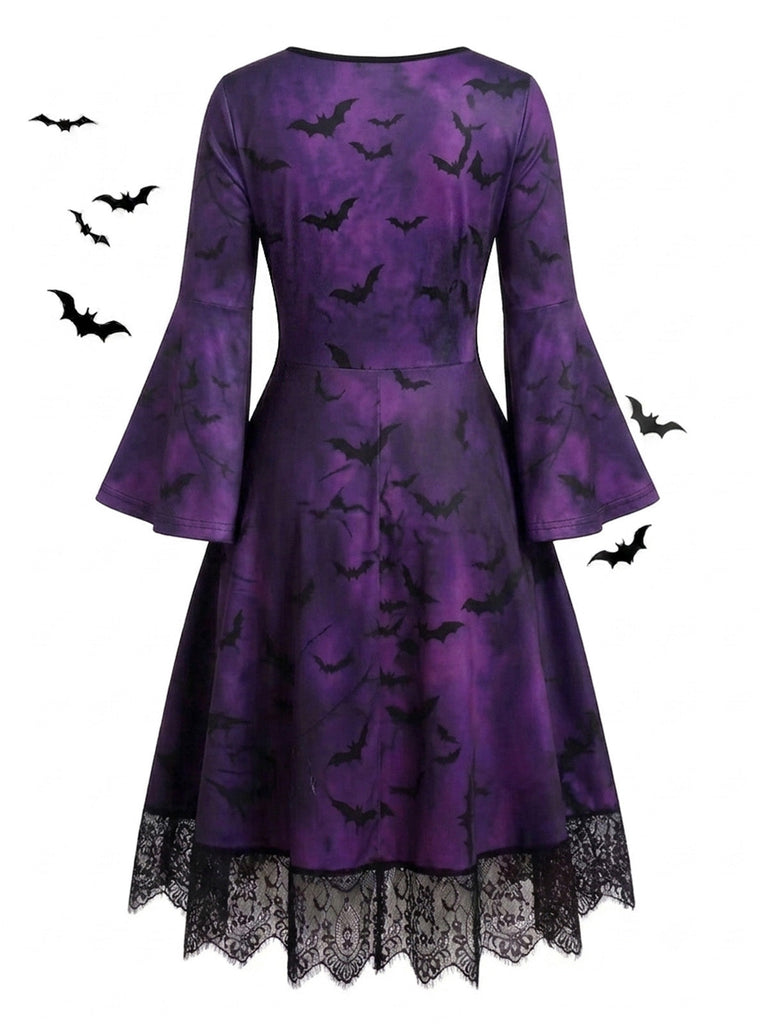 50er Gothic Halloween Skelett-Kleid mit Glockenärmeln