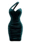 60er One-Shoulder-Bodycon-Kleid aus Samt mit Raffungen
