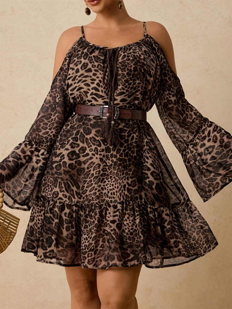 [Übergröße] 70er Cold-Shoulder Minikleid mit Paisley