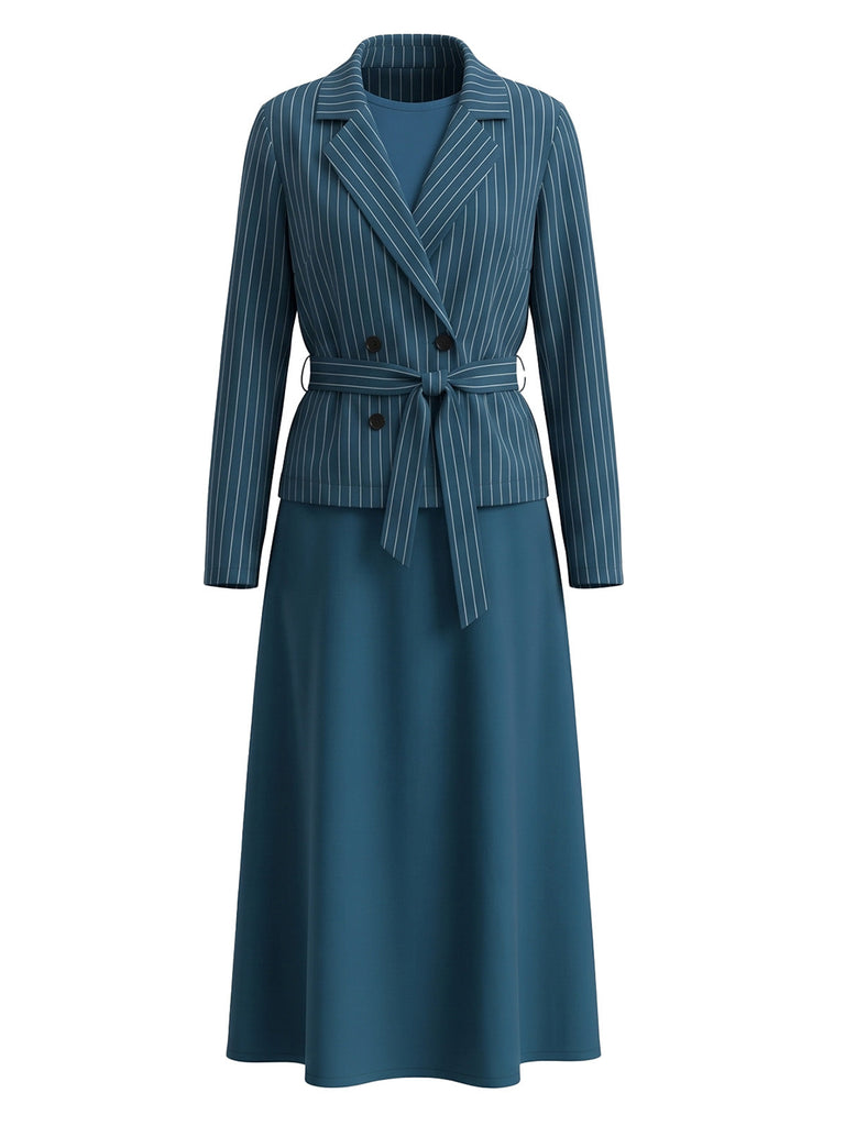 40er Nadelstreifenset aus Blazer und A-Linien-Midikleid