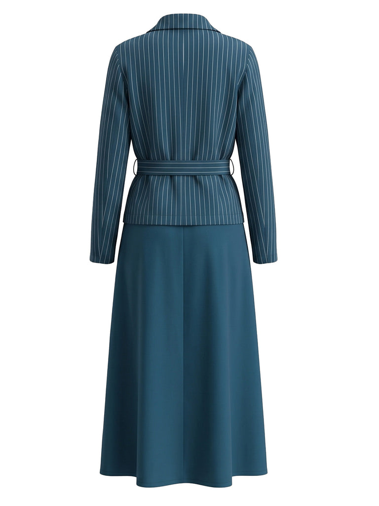 40er Nadelstreifenset aus Blazer und A-Linien-Midikleid