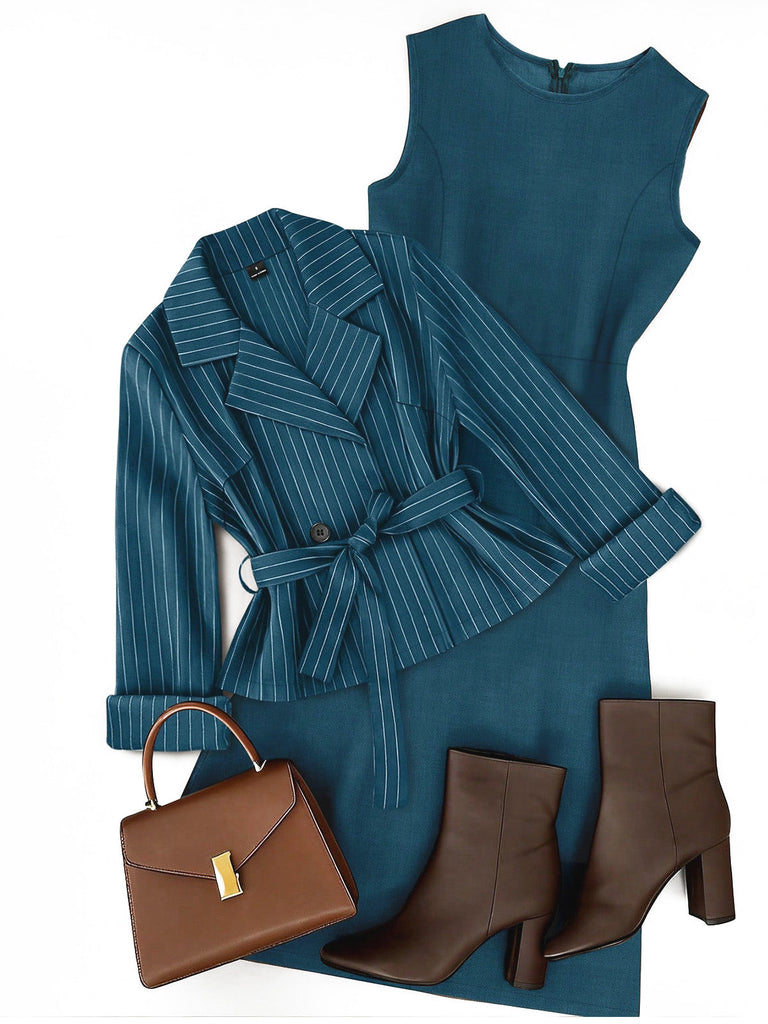 40er Nadelstreifenset aus Blazer und A-Linien-Midikleid